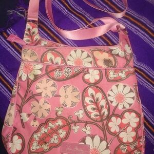 Vera Bradley Pink and White Crossbody Bag with Floral Design
